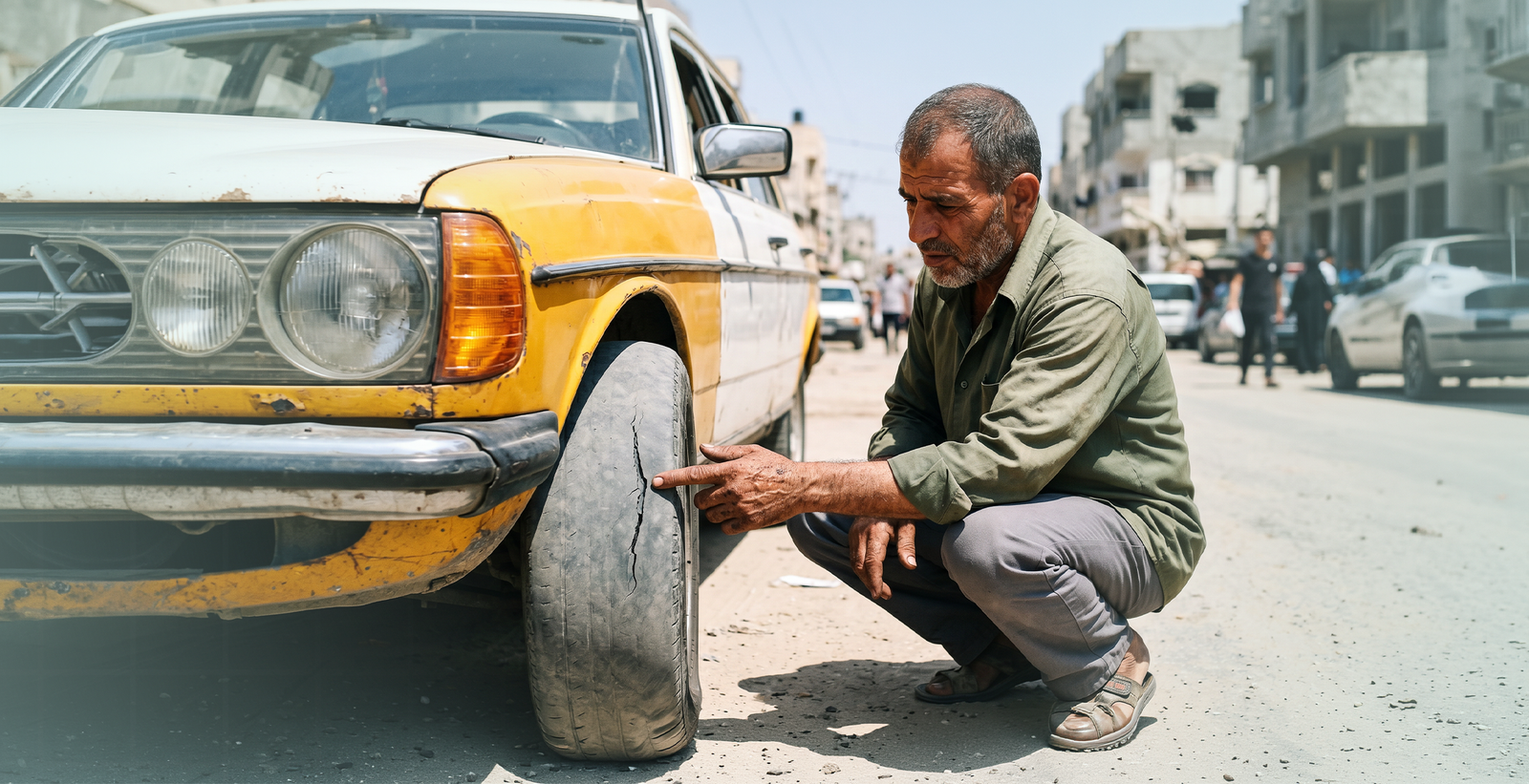 إطارات المركبات المهترئة تهدد سلامة الطرقات في غزة